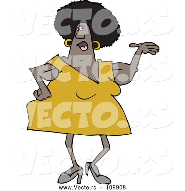 Vector of Cartoon Chubby Black Lady Presenting, with Her Arms Sagging