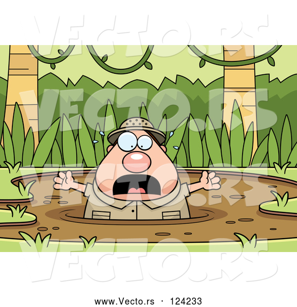 Vector of Cartoon Chubby Explorer Drowning in Quick Sand