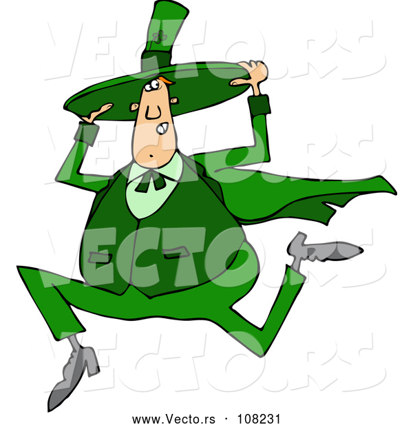 Vector of Cartoon Chubby St Patricks Day Leprechaun Holding His Hat and Running