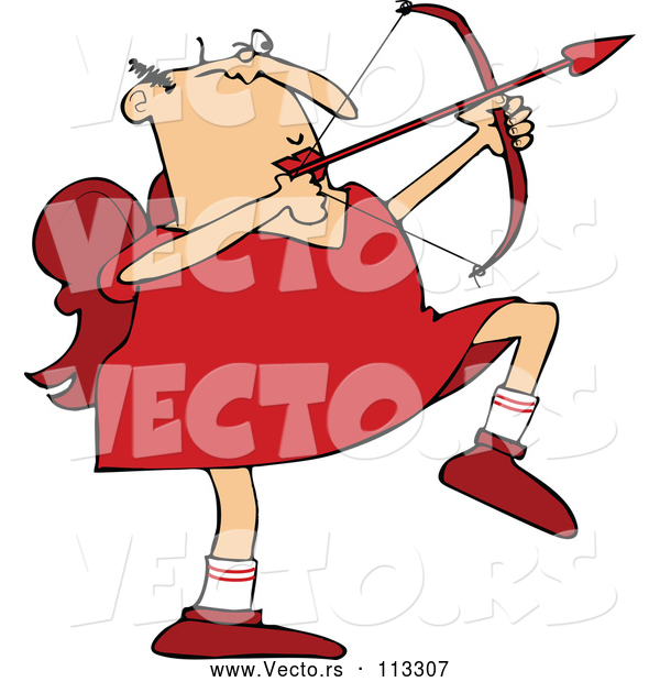 Vector of Cartoon Chubby White Cupid Aiming an Arrow