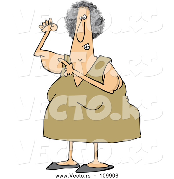 Vector of Cartoon Chubby White Lady Pointing to Her Flabby Tricep
