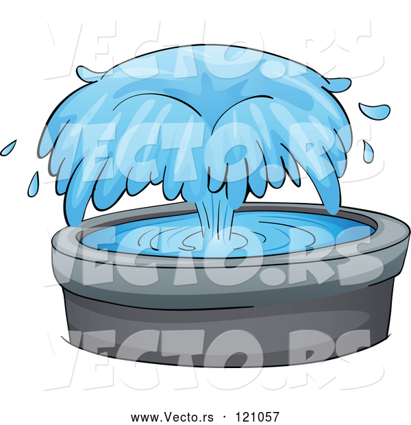 Vector of Cartoon Contained Pond and Fountain