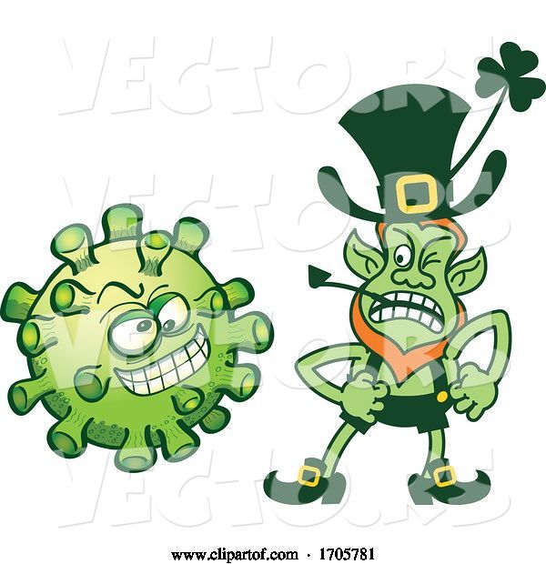 Vector of Cartoon Coronavirus and Angry Leprechaun