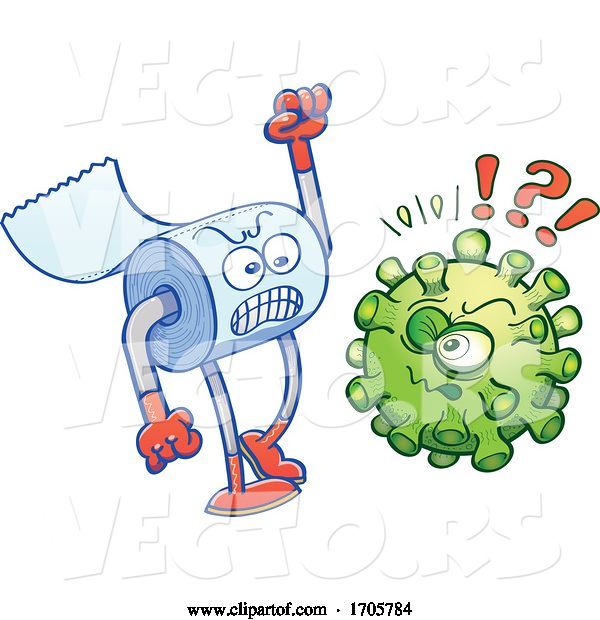 Vector of Cartoon Coronavirus and Angry Roll of Toilet Paper