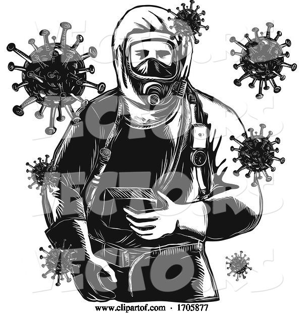 Vector of Cartoon Coronavirus Hazmat Suit Worker Frnt WC