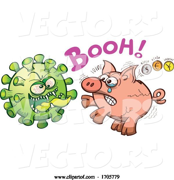 Vector of Cartoon Coronavirus Scaring a Piggy Bank