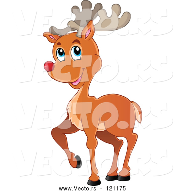 Vector of Cartoon Cute Red Nosed Reindeer