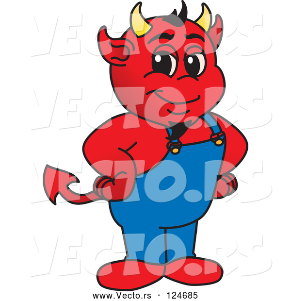 Vector of Cartoon Devil Mascot with His Hands on His Hips