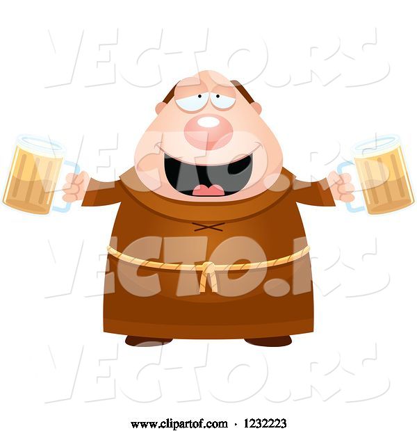Vector of Cartoon Drunk Monk with Beer