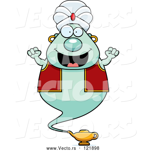 Vector of Cartoon Excited Chubby Green Genie