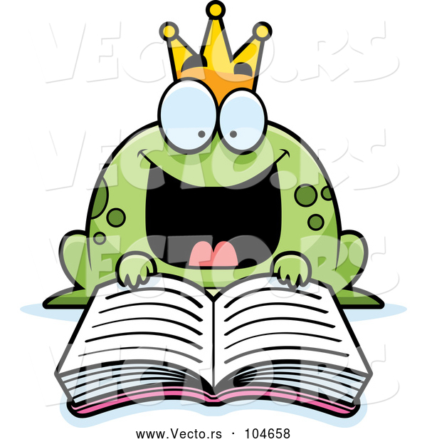 Vector of Cartoon Excited Frog Prince Reading a Fairy Tale Book