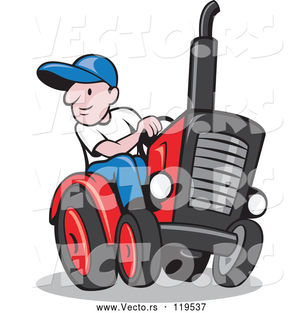 Vector of Cartoon Farmer Driving a Tractor