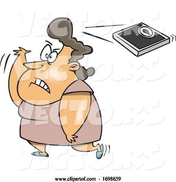 Vector of Cartoon Fat Lady Throwing a Scale over Her Shoulder
