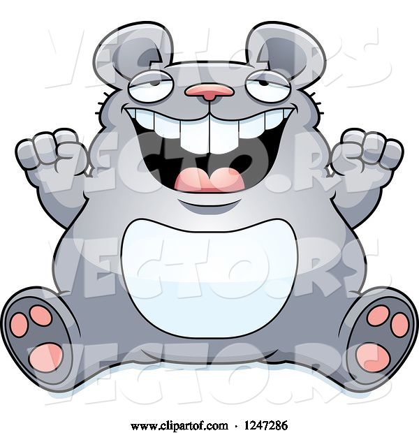 Vector of Cartoon Fat Mouse Sitting and Cheering