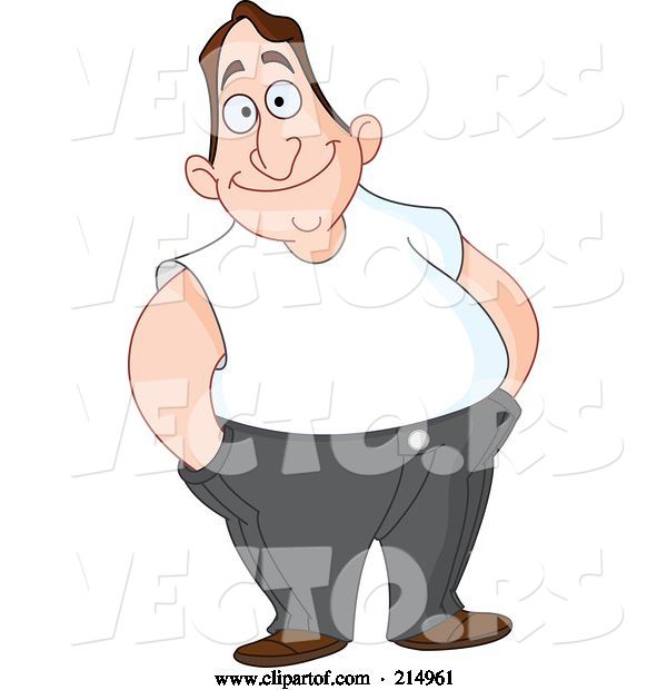 Vector of Cartoon Friendly Chubby Guy in a White Shirt, His Hands in His Pocket