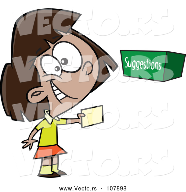 Vector of Cartoon Girl Putting a Note in a Suggestion Box