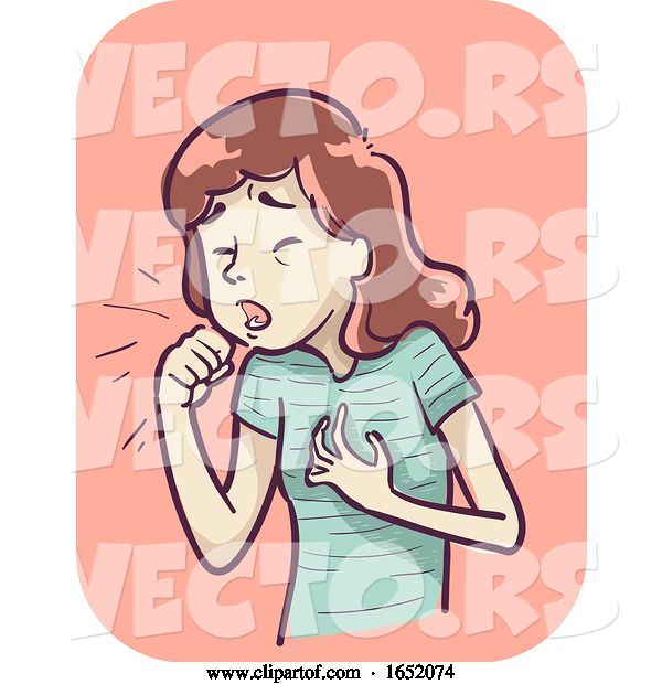 Vector of Cartoon Girl Symptom Cough and Shortness of Breath