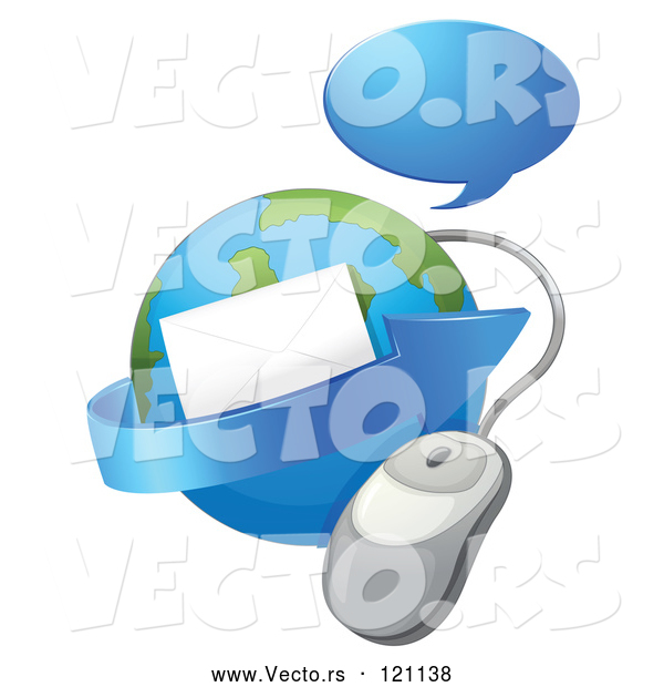 Vector of Cartoon Globe with Email an Arrow Computer Mouse and Chat Balloon