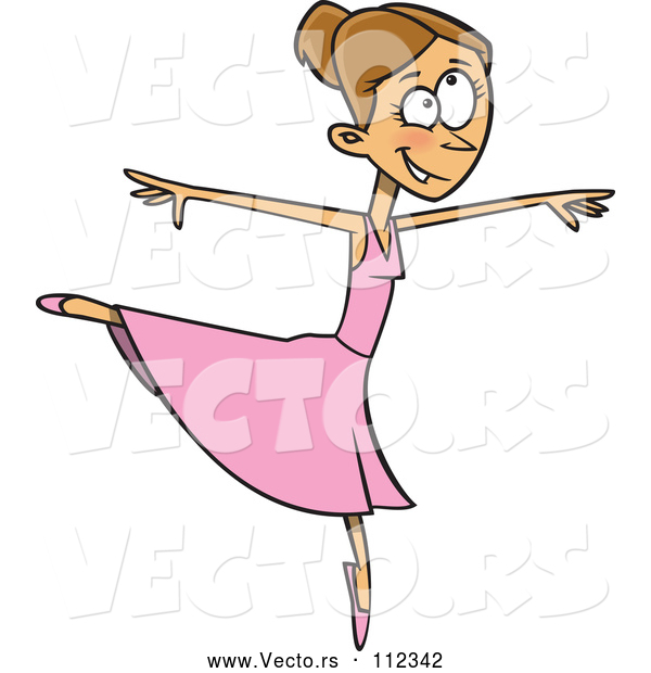 Vector of Cartoon Graceful Brunette White Ballerina Dancer in Action