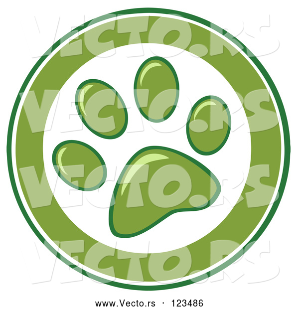 Vector of Cartoon Green and White Dog Paw Print Circle