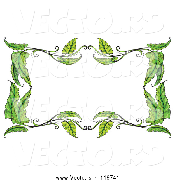 Vector of Cartoon Green Leaf Frame