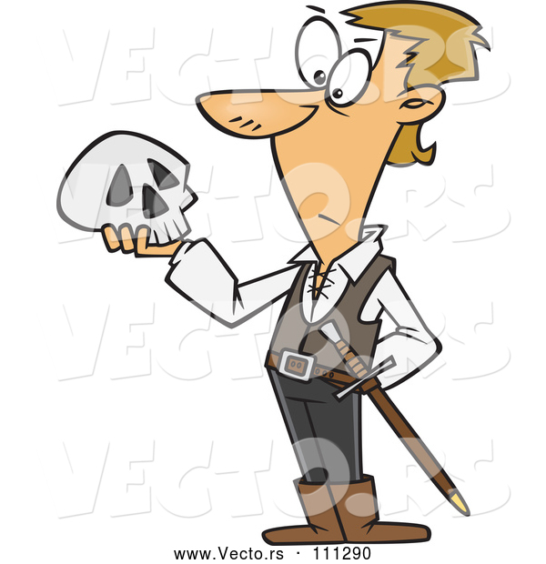 Vector of Cartoon Guy, Hamlet, Holding a Skull