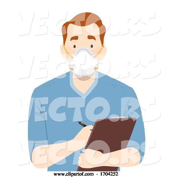 Vector of Cartoon Guy Nurse N95 Face Mask Clipboard Illustration