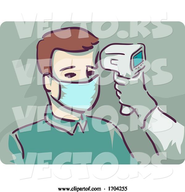 Vector of Cartoon Guy Thermal Scan Check Temperature Illustration