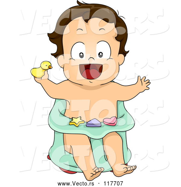 Vector of Cartoon Happy Baby Boy in a Bath Chair