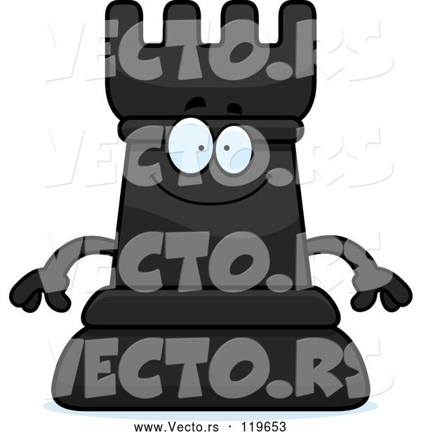Vector of Cartoon Happy Black Chess Rook Mascot
