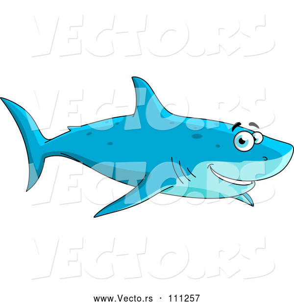 Vector of Cartoon Happy Blue Shark Smiling and Swimming