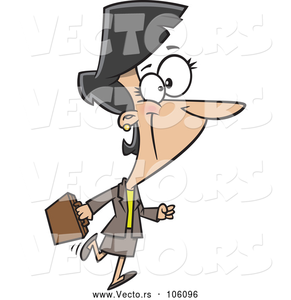 Vector of Cartoon Happy Businesswoman Walking and Carrying a Briefcase