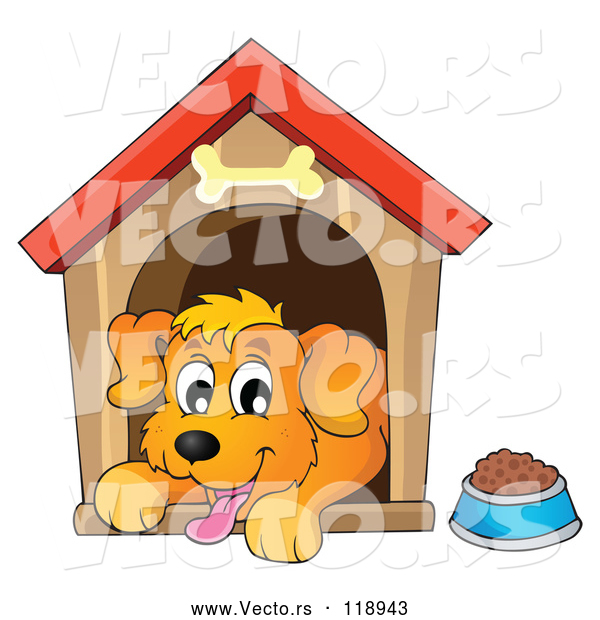 Vector of Cartoon Happy Dog Panting in a House