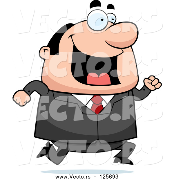 Vector of Cartoon Happy Plump Business Man Running