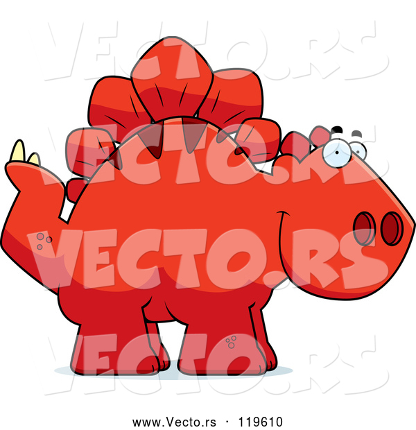 Vector of Cartoon Happy Red Stegosaurus Dinosaur