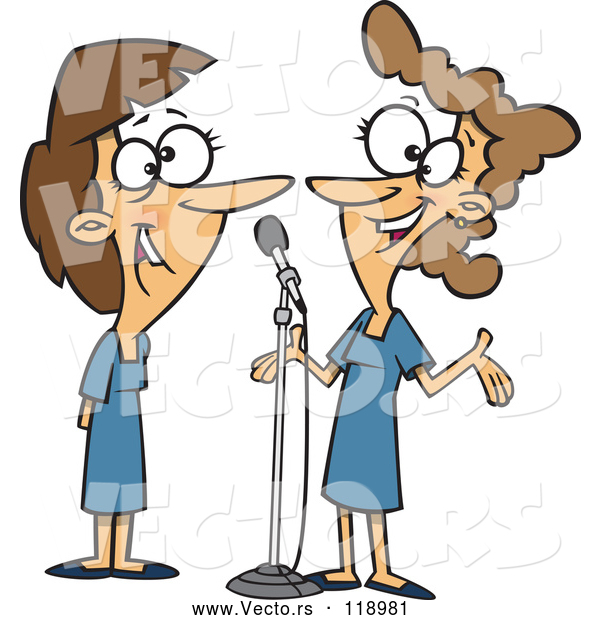 Vector of Cartoon Happy Women Singing a Duet Cartoon