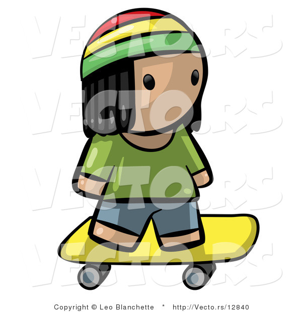 Vector of Cartoon Jamaican Boy Skateboarding