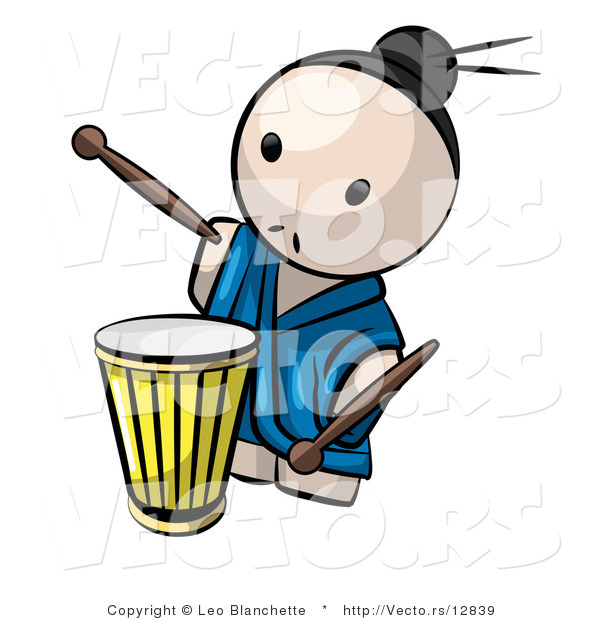 Vector of Cartoon Japanese Guy Playing Drum