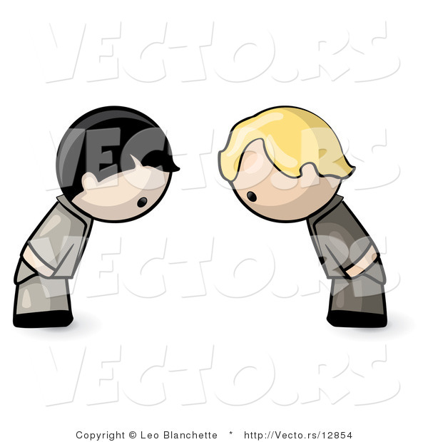 Vector of Cartoon Karate Boys Bowing Towards Each Other - Sign of Respect