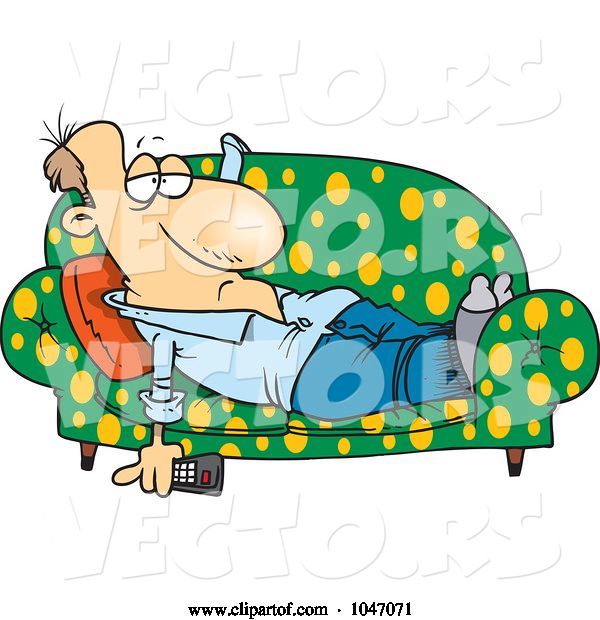 Vector of Cartoon Lazy Guy Watching Tv on a Sofa