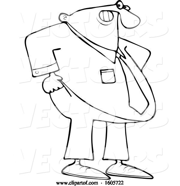 Vector of Cartoon Lineart Chubby Black Businessman Pulling up His Pants