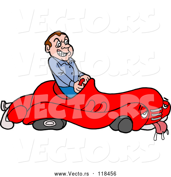 Vector of Cartoon Mad Male Driver in a Sick Broken down Car