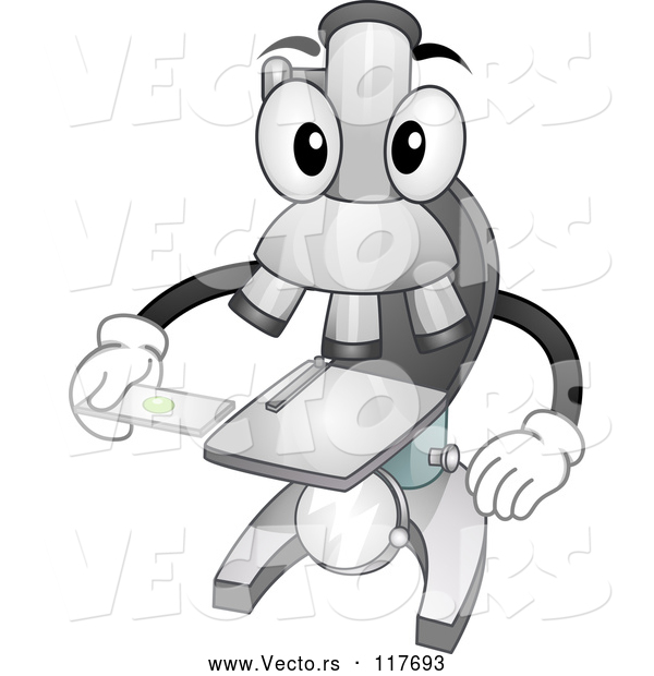 Vector of Cartoon Microscope Mascot Holding a Specimen Slide
