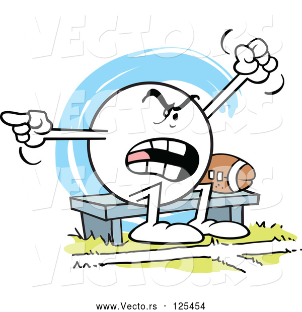Vector of Cartoon Moodie Character Sitting by a Football on a Bench and Complaining