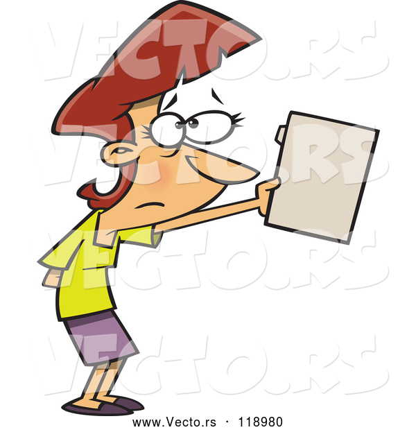 Vector of Cartoon Nervous Business Woman Submitting a File Cartoon