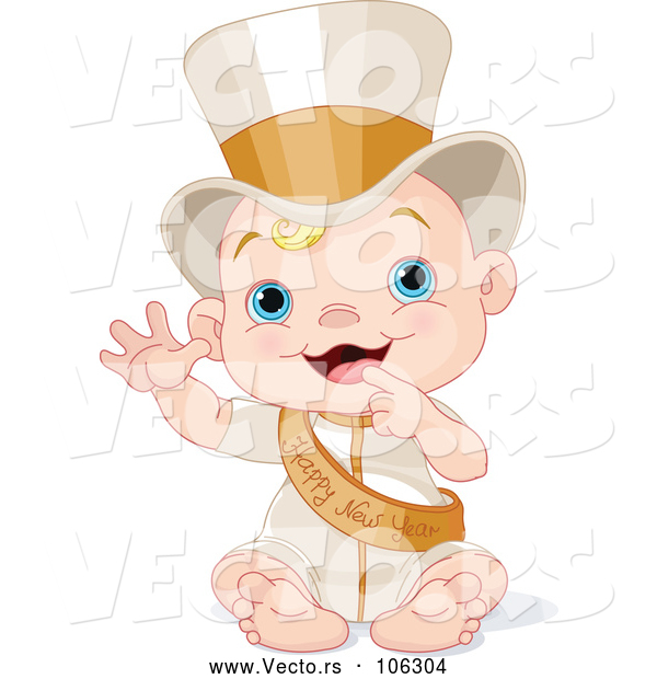 Vector of Cartoon New Year Baby Wearing a Sash and Top Hat