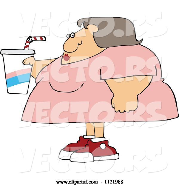 Vector of Cartoon Obese Lady Holding a Fountain Soda