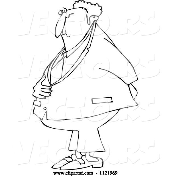 Vector of Cartoon Outlined Business Man Holding His Stomach and Behind