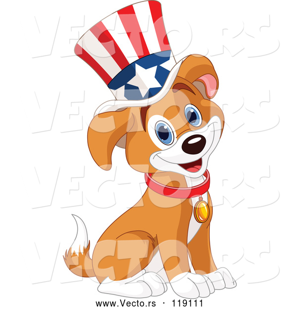 Vector of Cartoon Patriotic Puppy Wearing an American Top Hat