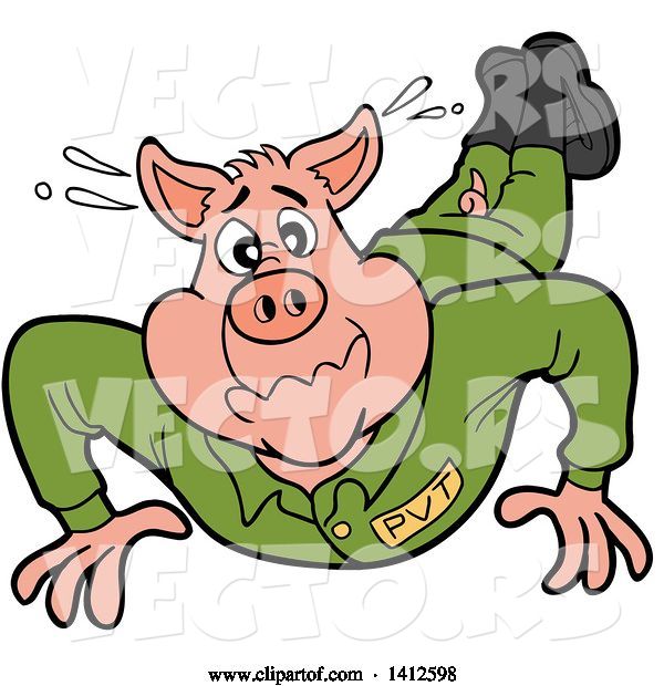 Vector of Cartoon Pig Soldier Doing Pushups